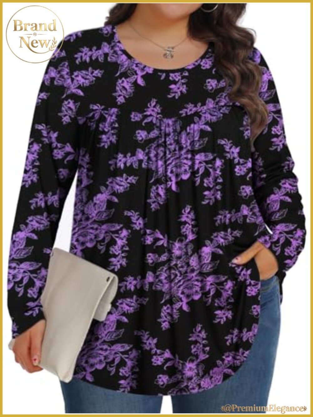 Women Plus Size Long Sleeve Tunic Blouse Casual Loose Fit Stretch Top